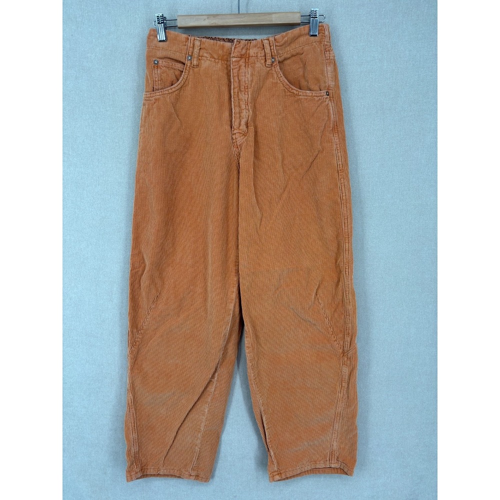 We The Free People Pants 26 Orange Cord Barrel Jeans Corduroy Button Fly